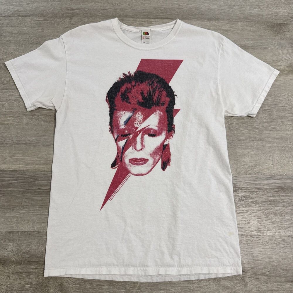 David Bowie Shirt Aladdin Sane Lightning Bolt Men’s Medium White Rock Music